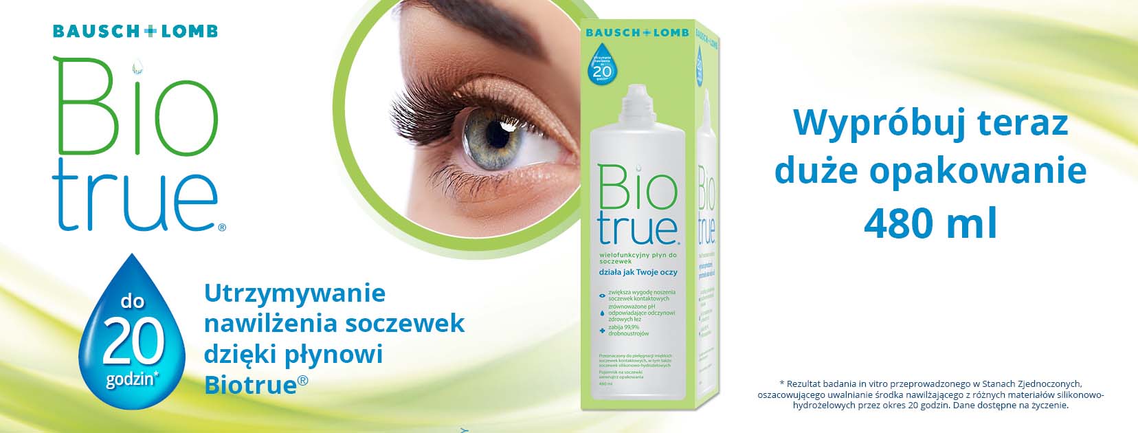 banner płyn do soczewek Biotrue o dużej pojemności 480 ml